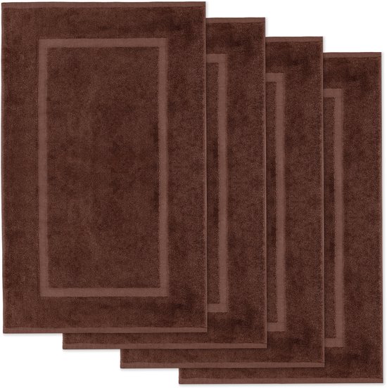 Lavea® Set van 4 Badmatten 50x80 cm Zacht en Absorberend – 100% Katoen, Wasbare Badkamermatten – Ideaal als Douche- of Badmat - Koffiebruin