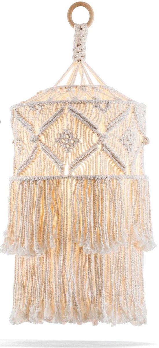 carmdering - Lampenkap - Macrame Lampenkap - Bohemian Lampenkap - Stijl 1, handgevlochten katoen met franjes - Past op standaard hanglampen - Voor slaapkamer, woonkamer, kantoor - Duurzaam, milieuvriendelijk - Cadeau voor boho liefhebbers