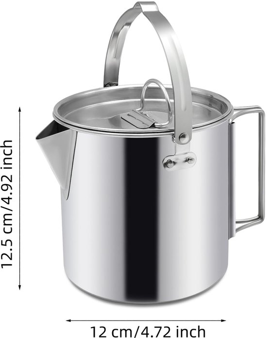 1 stuk - Camping waterkoker - draagbare koffiepot - buitenpot voor kamperen - met handvatten en deksels voor kamperen - wandelen - picknicken en backpacken(1,2 liter,zilverkleurig) — afbeelding 2