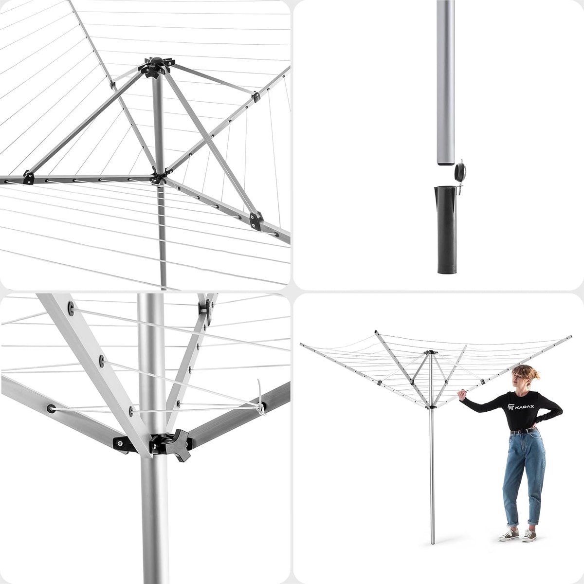 Droogmolen Tuin - Wasrek Buiten - Kleding Drogen - Hoogte Verstelbaar - 50 Meter Lijn - Zilver thumbnail 4
