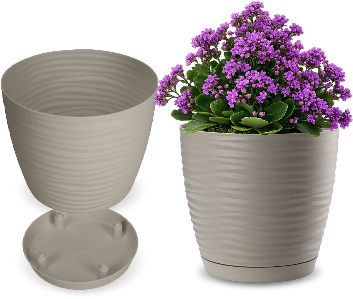 Form-Plastic Sahara Serie - Bloempot met Schotel - 16,7x15,4 cm - Lichtgrijs
