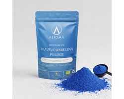 Aligma Biologische Blauwe Spirulina Poeder 75g – Antioxidant | Natuurlijke Blauwe Kleur | Vegan Superfood voor Smoothies & Bowls | Fycocyanine