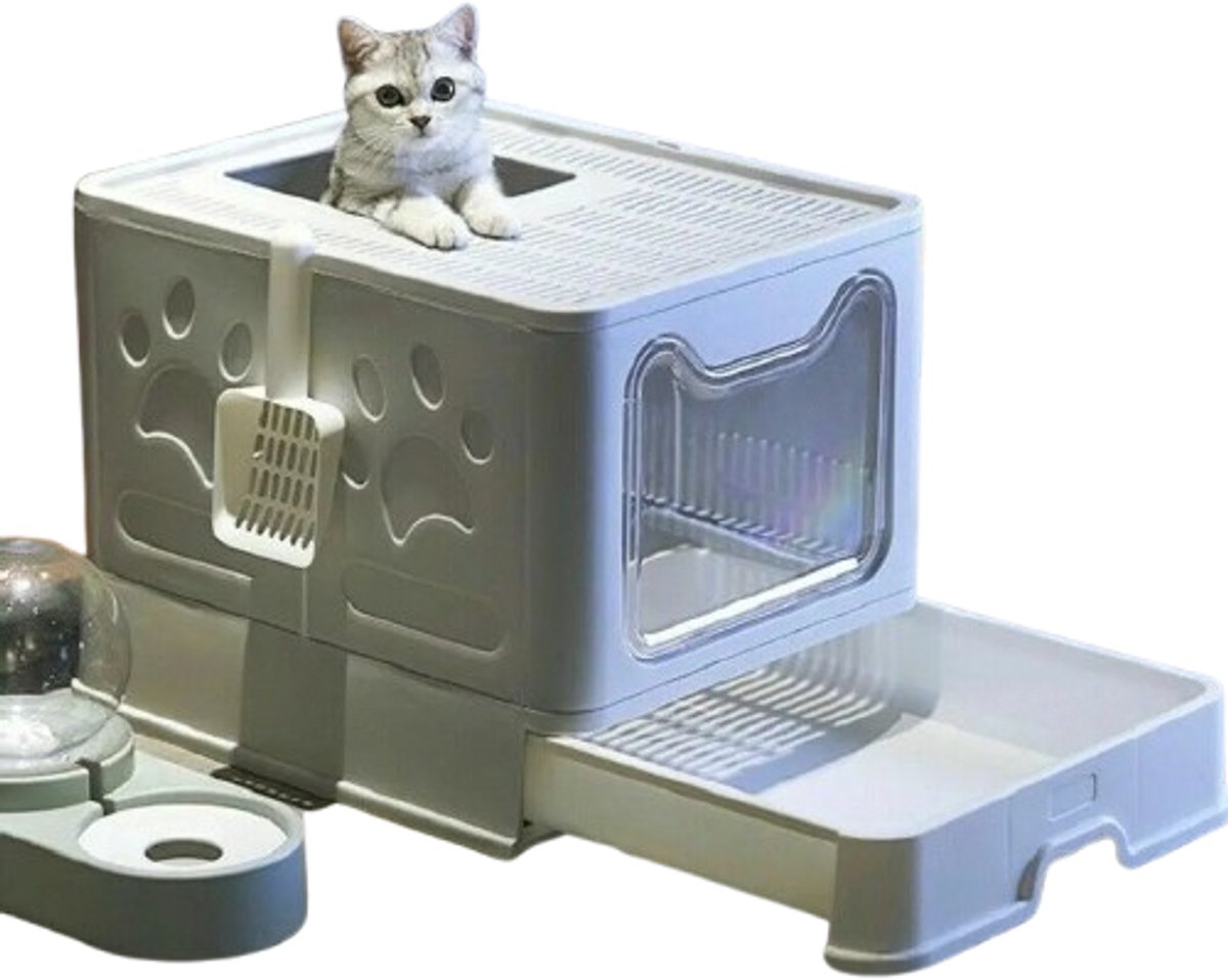 DierDO – Kattenbak – Kattentoilet – Kattenbak met Dak – Grijs – 41x51x39 cm – Boveningang – Opvouwbaar – Makkelijk Schoon – 10 kg DierDO – Kattenbak – Kattentoilet – Kattenbak met Dak – Grijs – 41x51x39 cm – Boveningang – Opvouwbaar – Makkelijk Schoon – 10 kg