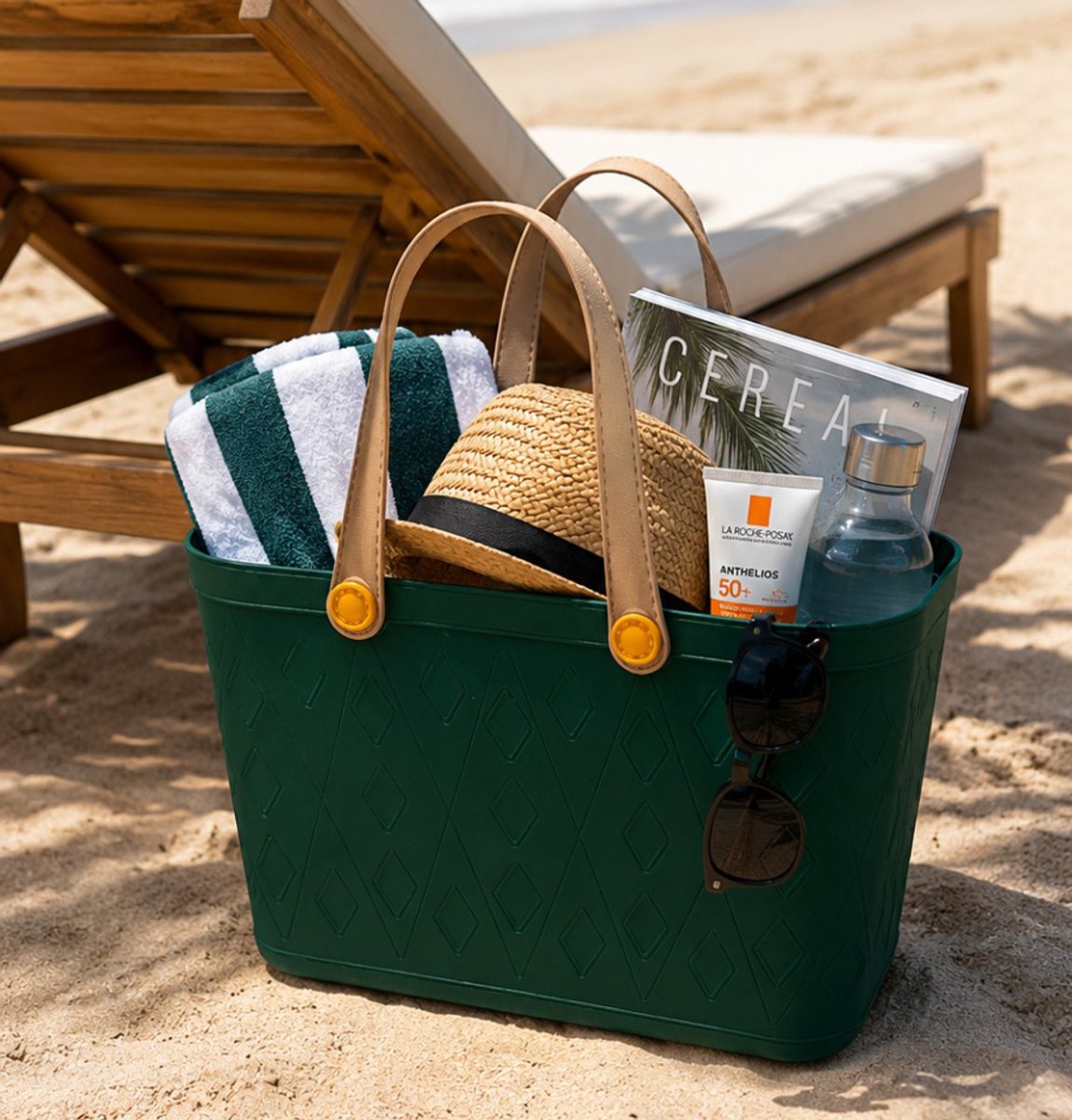 INDECOR Multifunctionele Plastic Mand – Opbergmand, Strand- & Picknickmand – Decoratief & Duurzaam - Groen