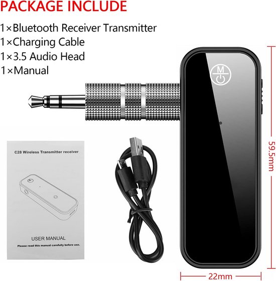 Bluetooth Audio Adapter - Draadloze Ontvanger Zender - Muziek Streamen - Low Latency Audio - 10 Meter Bereik - Zwart — afbeelding 4