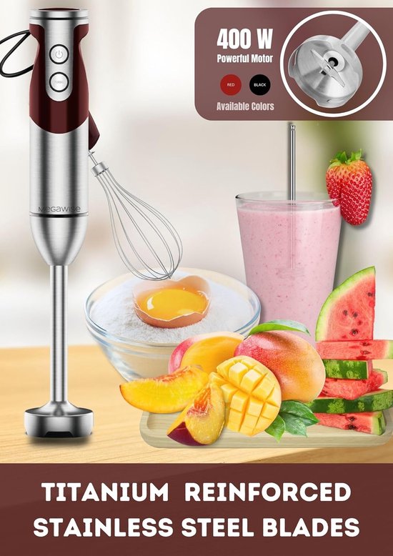 Staafmixer - Handmixer - Keukenbereidingen - 12 Snelheden + Turbo - 400W Vermogen - Rood — afbeelding 5