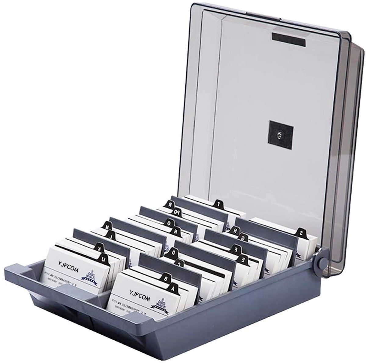 Dailygoods- Visitekaarthouder Grote Capaciteit - 1000 Kaarten - 8 Compartimenten - Transparante Case - A-Z Indeling - 24 x 21,5 x 7 cm - Kaarthouder