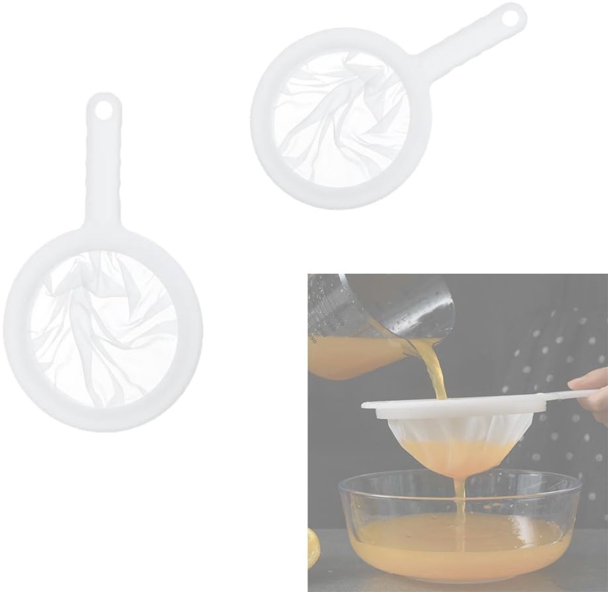 Dailygoods- Filterzeef 2 Stuks - Fijnmazige Zeef 100/200 Mesh - Handvat - Duurzaam Food-Grade PP - Voor Sojamelk/Sap - Eenvoudig Schoon te Maken