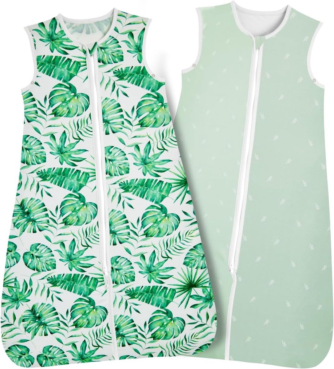 SnelShoppen - Lictin Zomerslaapzak voor baby's 2-pack 0,5 TOG, instelbare lengte 83-99 cm, babyslaapzak voor 18-36 maanden in groen + groenplant, idea