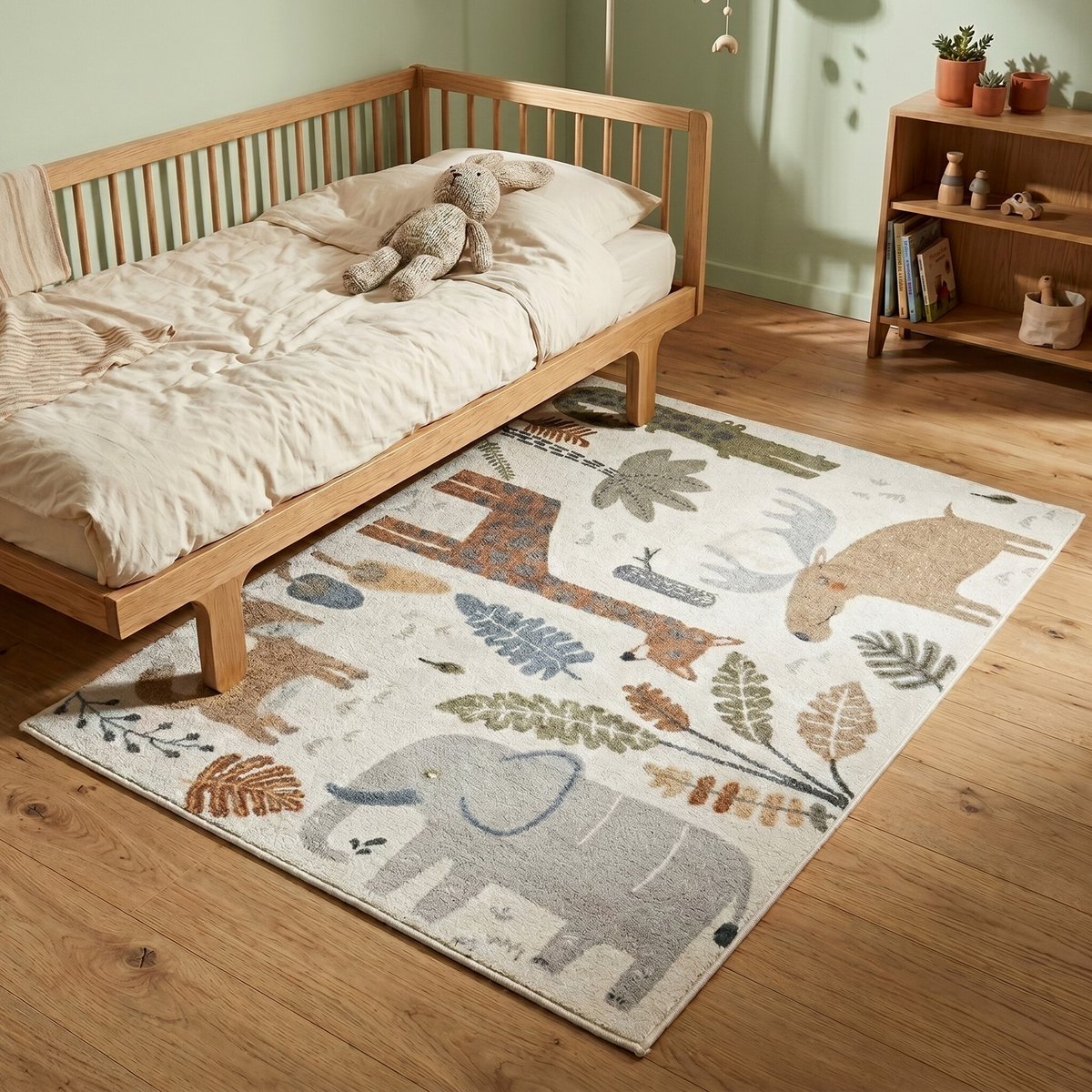 Little Olly Wasbaar kindervloerkleed - Mace Animals Creme - 80x150cm