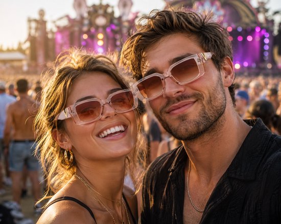 Dames Zonnebril | Trendy Dames Eyewear |Dames bril | bril | brillen | zonnebril | zomer bril |Zonnebril - Rechthoekig Model - Roze Montuur - Lichte Glazen - Bril - Met V - Goud | Sunglasses | Festival Bril | Rave Bril | Champagne Roze Zonnebril — afbeelding 3