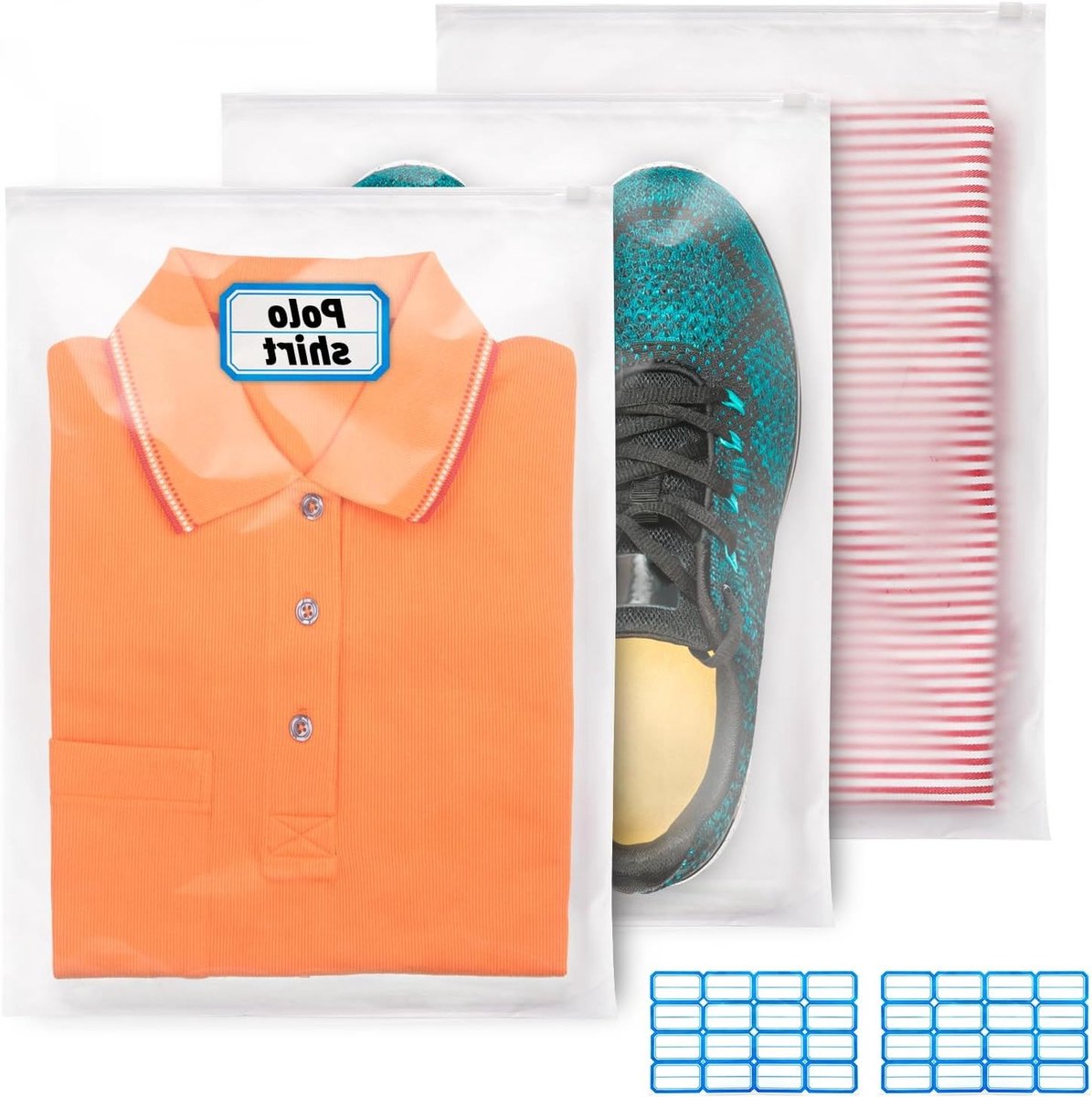 Herbruikbare ritszakken, 20 stuks, 40 x 50 cm, waterdichte opbergoplossingen voor kleding, ondergoed en schoenen