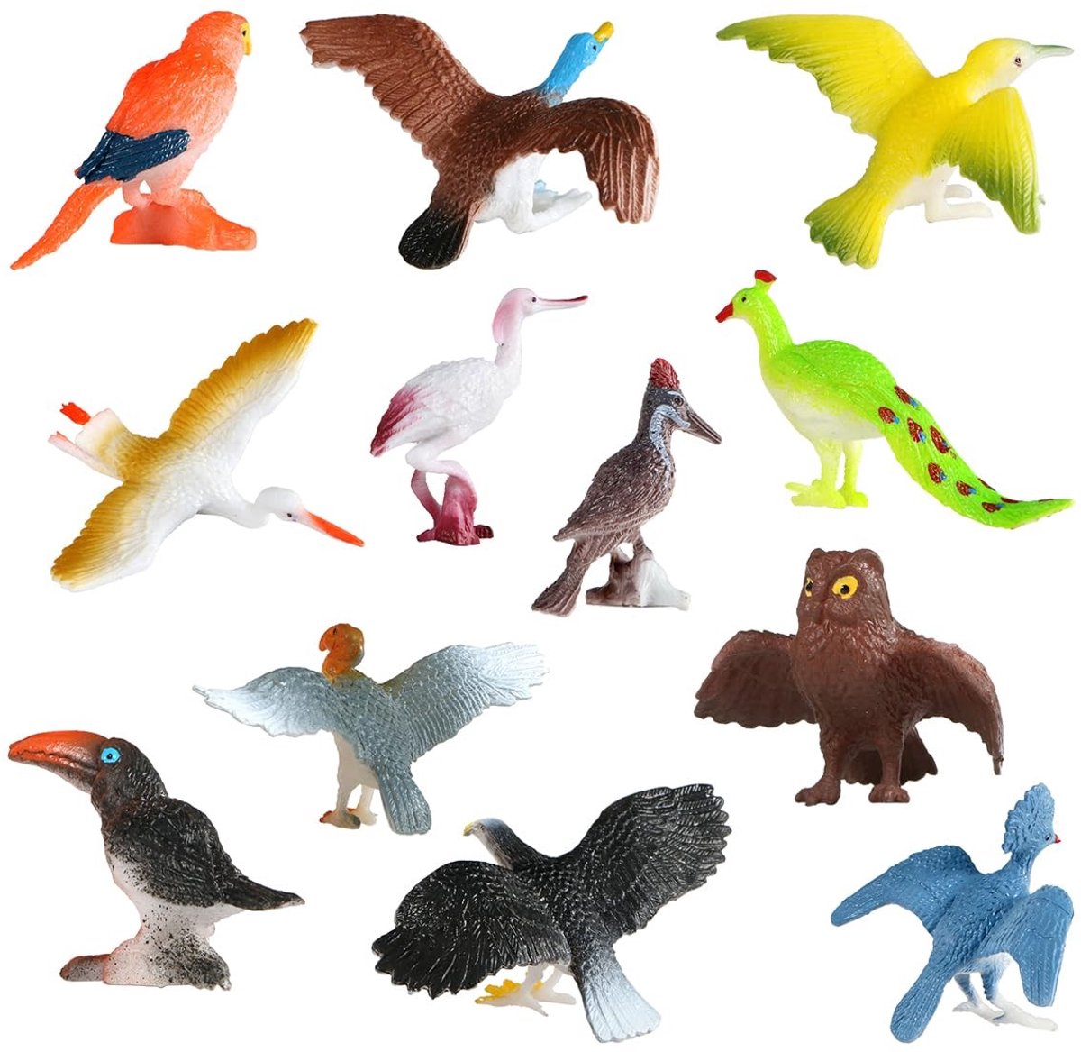 Dailygoods- Vogelbeeldjes 12 Stuks - Miniatuur Vogels - PVC Decoratie - Educatief Speelgoed - Tuin/Huisdecoratie - Waterdicht - Vogelfiguren