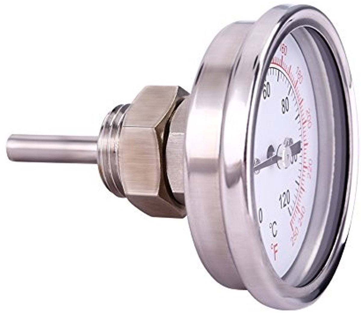 Dailygoods- BBQ-thermometer roestvrij staal - temperatuurmeter - 0-120 graden - schroefdraad - vleugelmoer - duurzaam en vuurvast - Grillthermometer