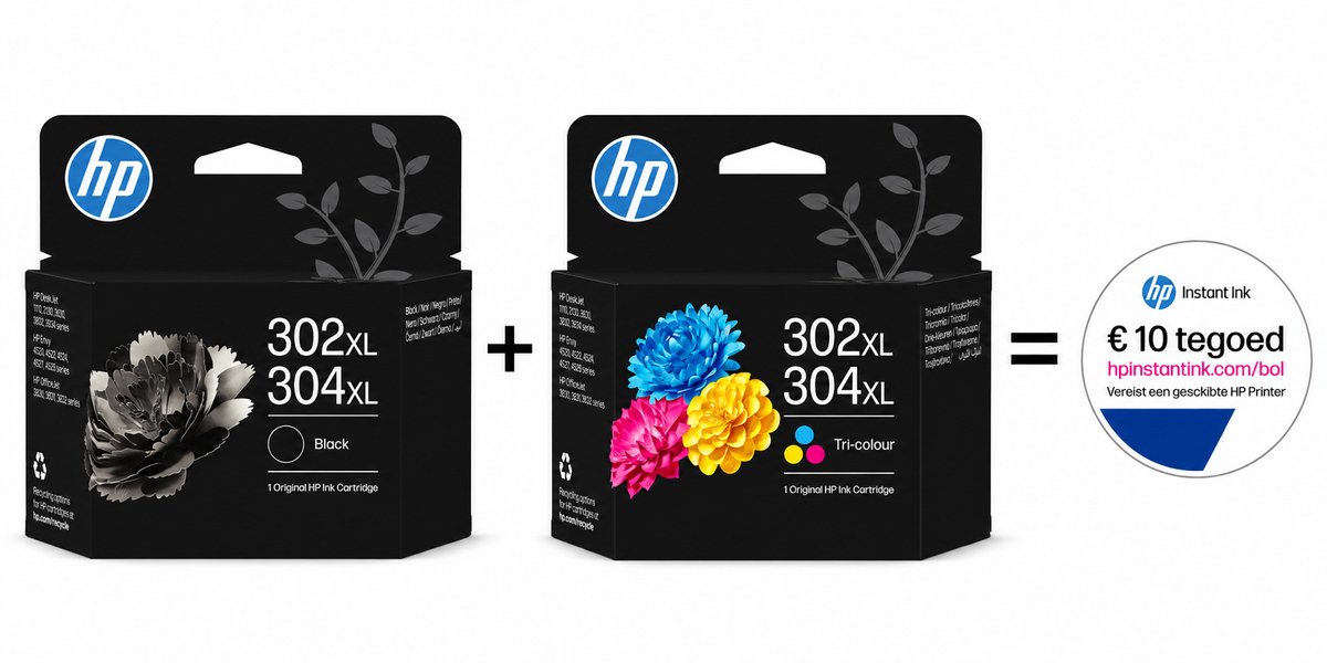 HP 302/304 - Inktcartridge kleur XL & zwart XL + Instant Ink tegoed