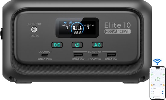 BLUETTI Elite 10- 200W -128Wh -Mini Zonne-energiecentrale - Powerstation 230V Draagbare Accu - voor Camping, Camper, Thuis Noodstroom