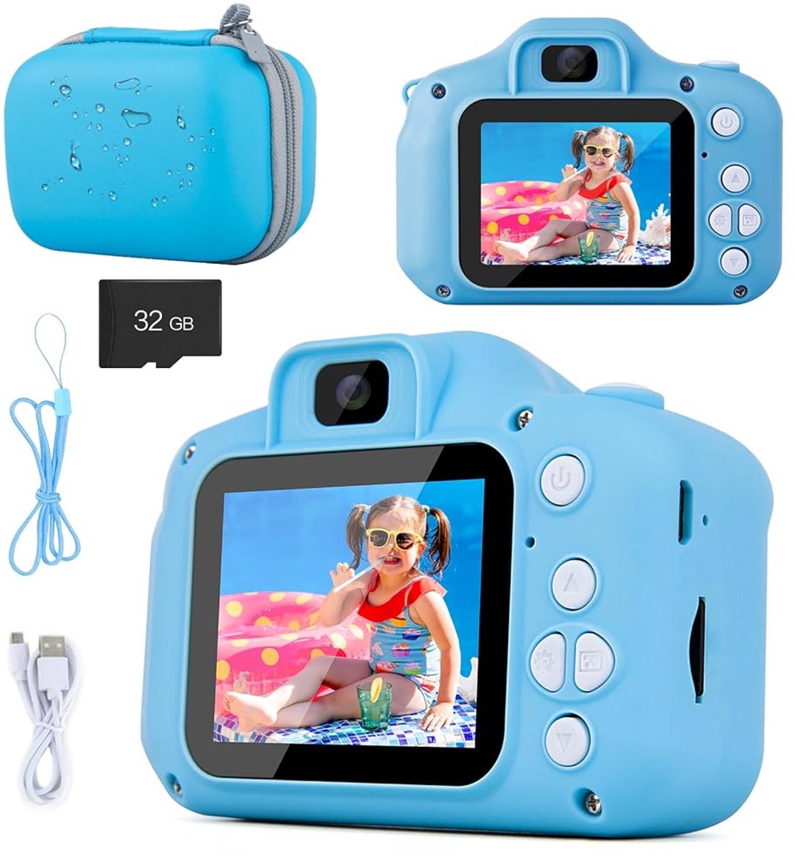 Kindercamera - Oplaadbaar - 1080P HD - 32GB SD Kaart - Voor Kinderen 3-12 Jaar - Blauw