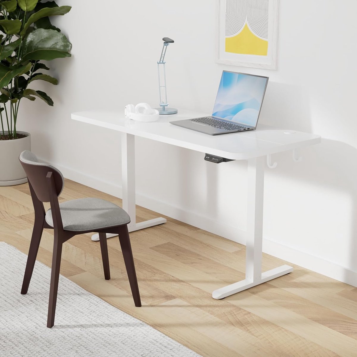Premium Elektrisch Zit-Sta Bureau 140 x 60 cm Hoogte Verstelbaar 72–118 cm Memory Functie Anti-Collision Ergonomisch Computer Bureau Modern Wit Staal Frame
