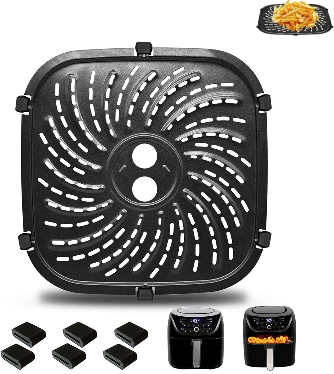 Set van 1 stuk - Steunplaat voor airfryer - Vervangend accessoire voor airfryer - Grillplaat voor airfryer - Ovale antiaanbak steunplaat voor airfryer - Steunplaat voor airfryer van 24 x 24 cm - Voor PowerXL Vortex Pro 8 Quart model