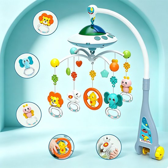 UFO-mobiel voor het kinderbedje - Draaiende muziekmobiel met hangende rammelaars - educatief en rustgevend speelgoed voor baby's van 0 tot 1 jaar - Starry Blue — afbeelding 5