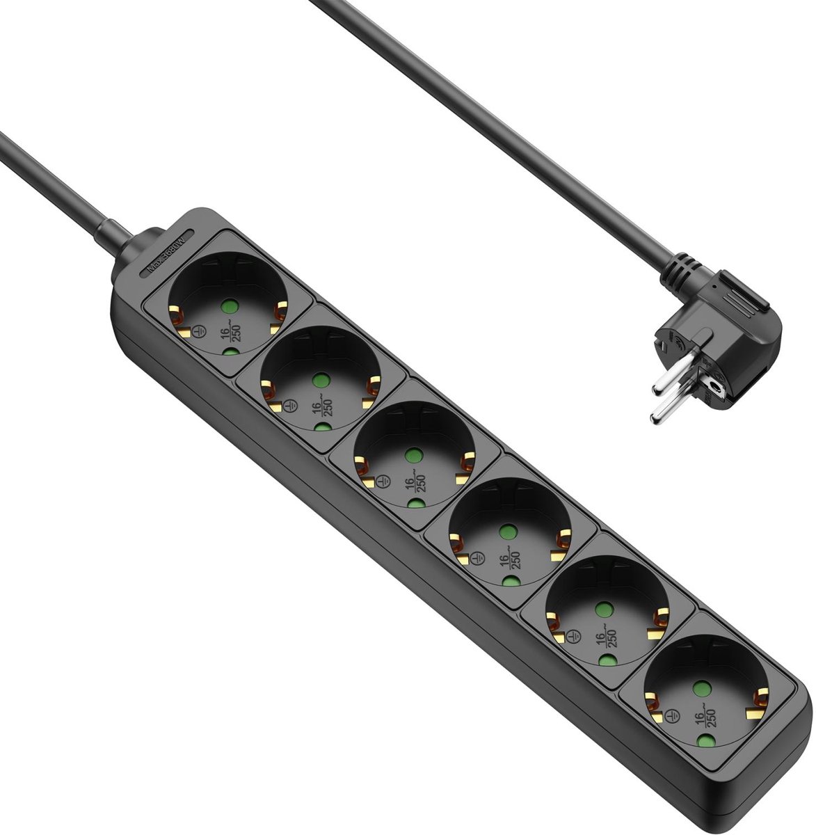 Allteq - Stekkerdoos - 6-voudig - Zwart - 1.5 meter