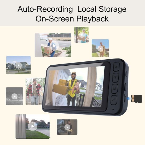 Draadloze deurbel met camera, 4,5 inch waterdicht IPS-scherm, videodeurbel voor buiten met Bluetooth, 1080p-resolutie, geen wifi, geen app, kijkhoek van 120°, draadloze intercom, nachtzicht, tweewegsaudio — afbeelding 5