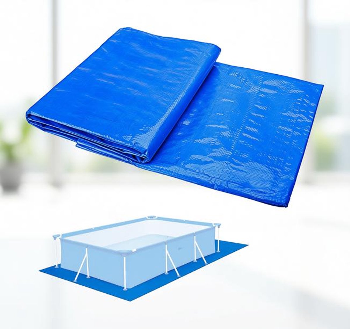 ElleMooi Zwembad Grondzeil Blauw – Waterdichte Rechthoekige Onderlegger voor Opblaasbare Zwembaden, Bovengrondse Zwembaden en Kinderbadjes 338x239 cm