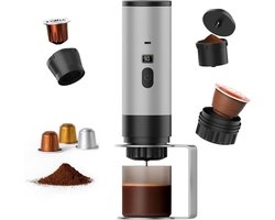 Draagbare Koffiezetter - Elektrische Espresso - Koffie Onderweg - Zelfverwarmend Systeem - 80ml Tank - Zilver