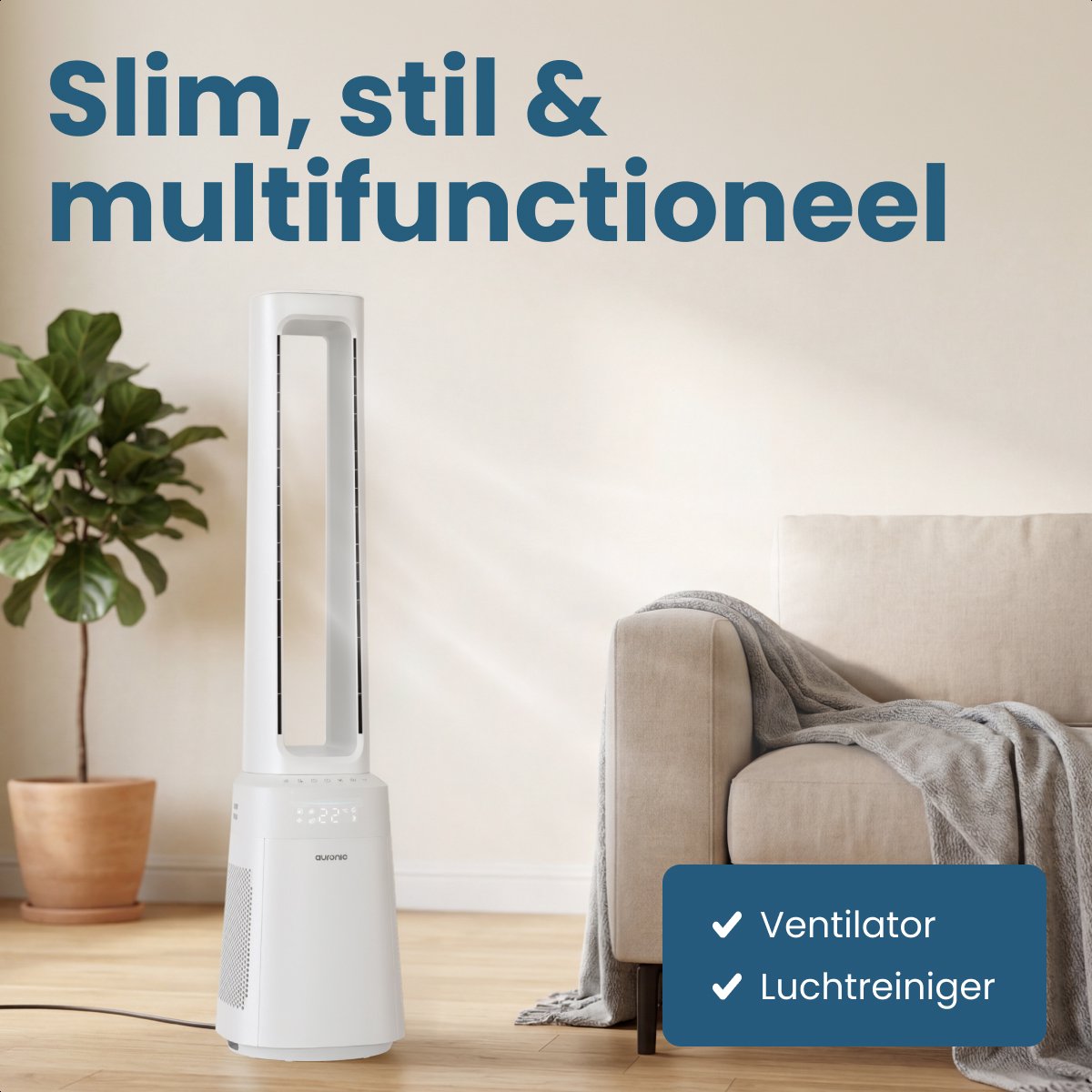 Auronic Torenventilator - Bladeless Model 2 in 1 - Luchtreiniger met HEPA-filter - Ventilator - 10 Standen - Afstandsbediening - 105 cm - Wit — afbeelding 2