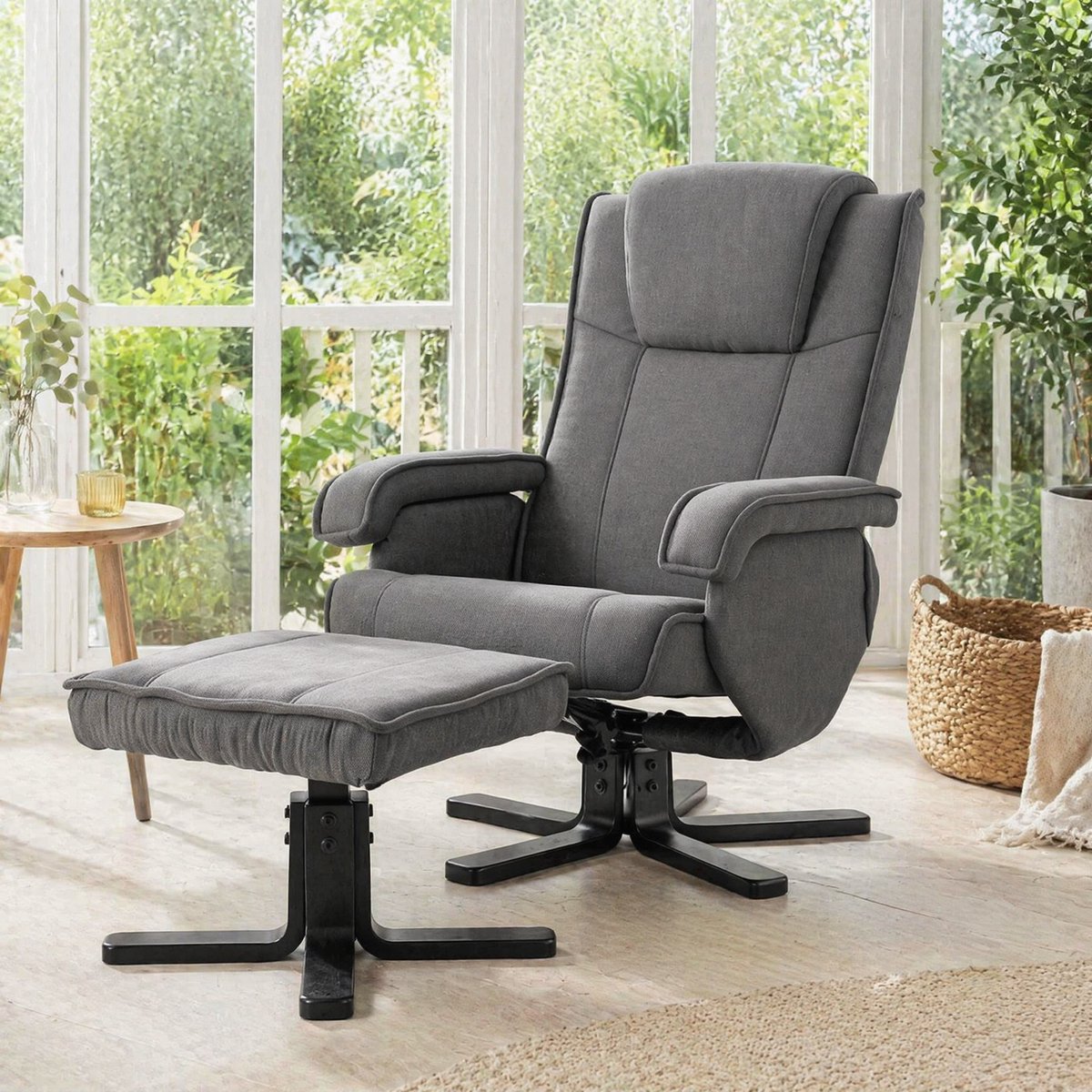 REDOM Relaxfauteuil met Voetenbank – 360° Draaibaar & Verstelbaar – Comfortabele TV Stoel voor Woonkamer – Donkergrijs