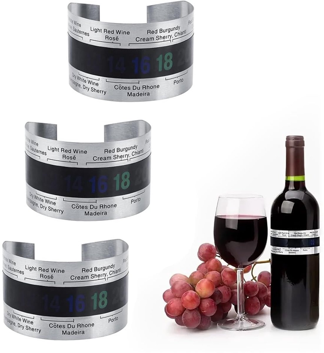 Dailygoods- Wijnthermometer Roestvrij Staal - Temperatuurbereik 4-24 °C - Diameter 6 cm - Gewicht 23 gram - Elegante Temperatuurthermometer - Onmiddellijke Aflezing - Temperatuurmeter