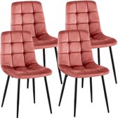 CLP Antibes Set de 4 chaises de salle à manger / Sans accoudoir - Velours - rose