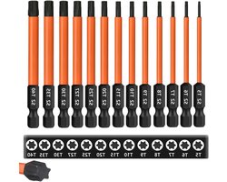 Complete Torx Bit Set van 13 Stuks, 75 mm Lange Schroefbits (T5-T40), Geschikt voor Accuschroevendraaiers, S2 Staal met Magnetische Bevestiging