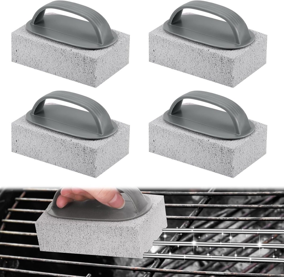 4-delige Bimssteen Set voor Grillreiniging - Schoonmaakstenen voor Keuken, Badkamer en Oven, Ideaal voor Koken en Huishoudelijk Gebruik