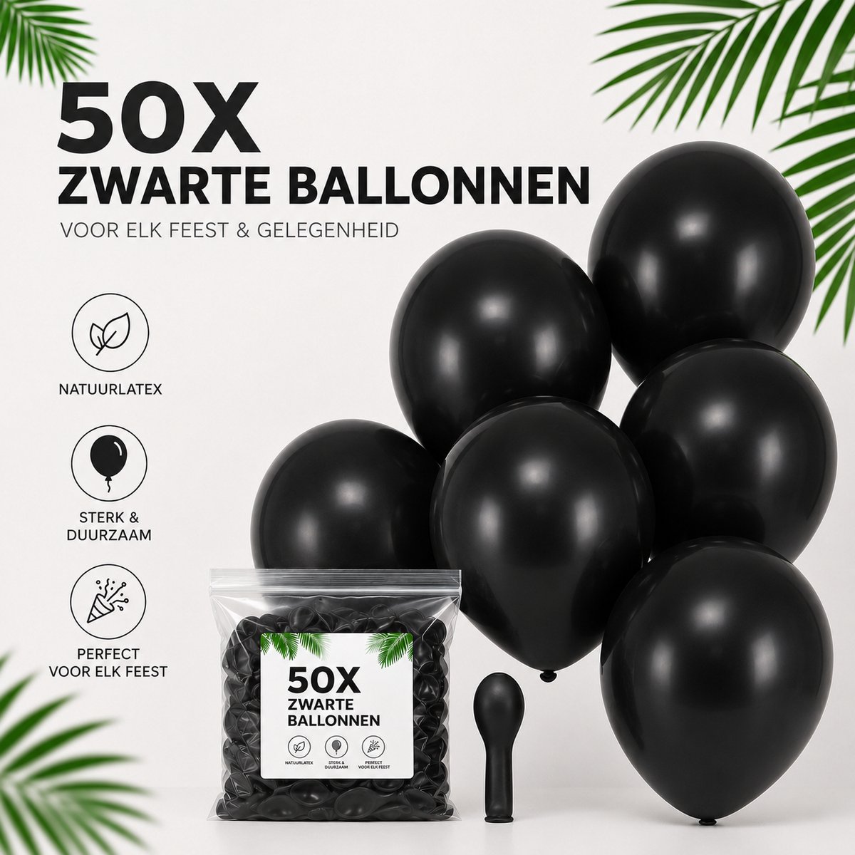 HG Party - Zwarte Latex Ballonnen 12 inch – 50 stuks – Feestballonnen voor Verjaardag, Themafeest & Decoratie