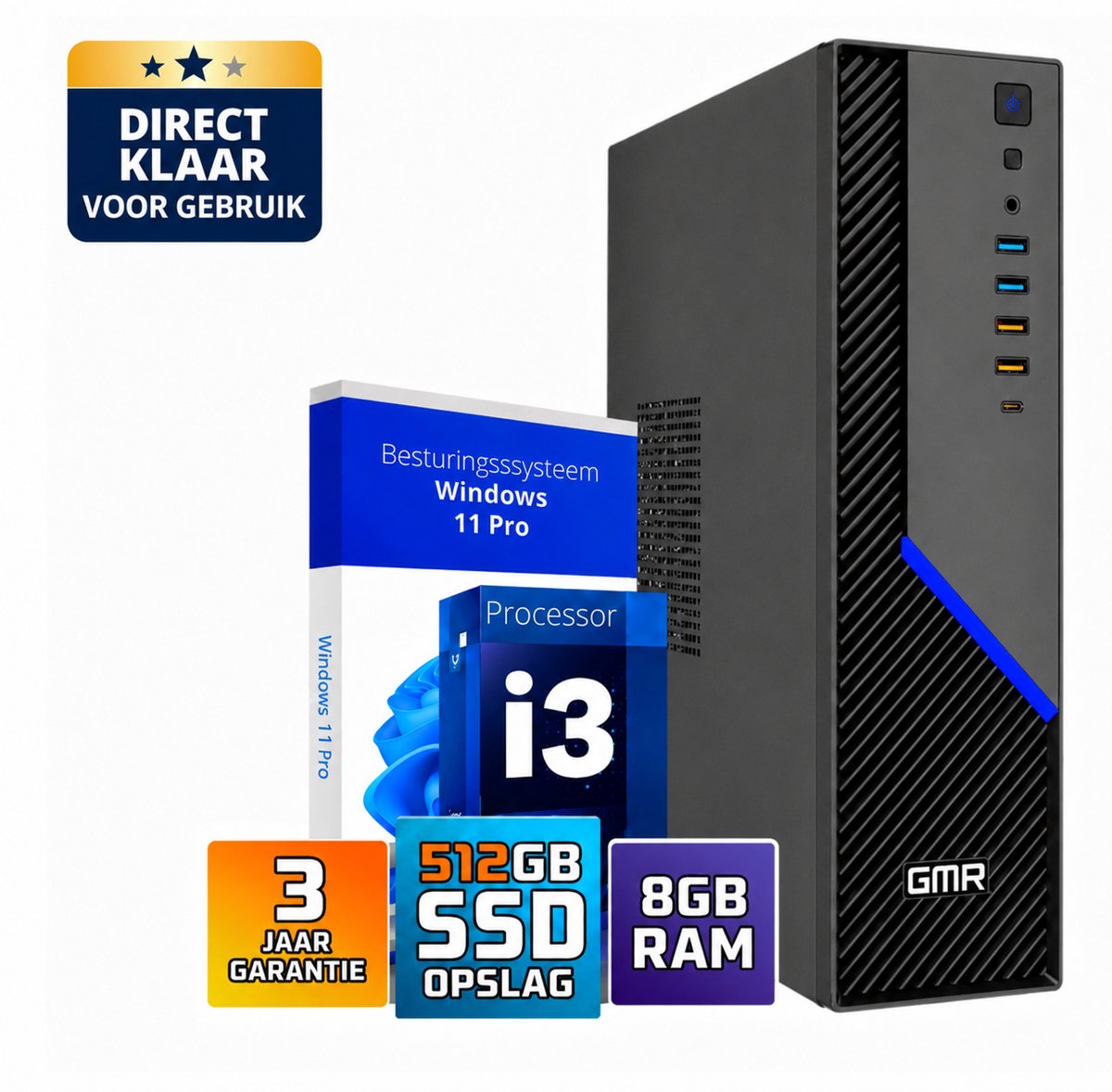 Office PC Intel Core i3 | 8GB RAM | 512GB SSD | Windows 11 Pro | WiFi & Bluetooth | Zakelijke Computer | Werkcomputer | Thuiswerk PC | Desktop Computer | Plug & Play | Klaar voor Gebruik | Office Geschikt | Studie PC | 3 Jaar Garantie