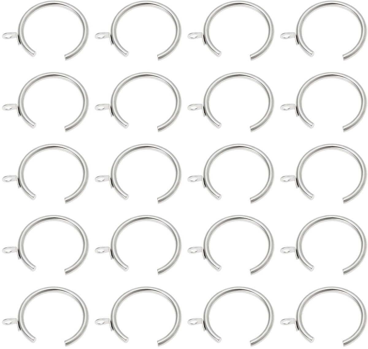 Dailygoods- Gordijnringen Verchroomd - 20 Stuks - Geschikt voor 28 mm Gordijnroede - Duurzaam IJzer - Geschikt voor Raam- en Douchegordijnen - Roestvrij - Gordijnhaken