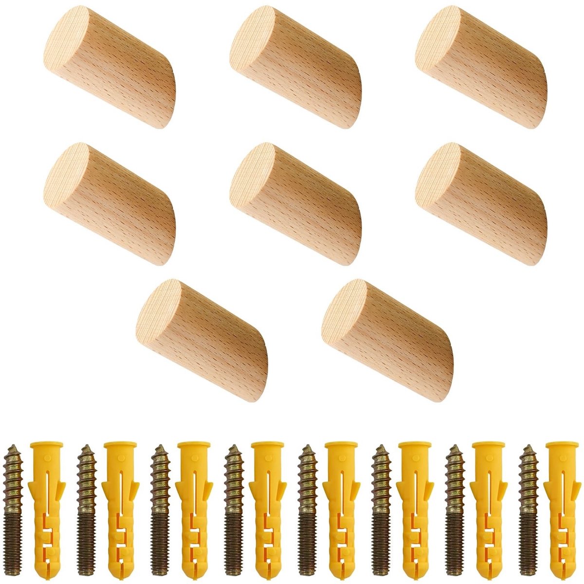 Dailygoods- Kledinghaken 8 Stuks - Houten Kledinghaken - Garderobehaken - Multifunctionele Haken - Beukenhouten Haken - Ergonomisch Ontwerp - Wandhaken
