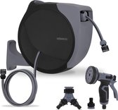 VONROC Automatische slanghaspel – wandslangbox – Incl. 20m premium tuinslang, 8-standen broespistool en koppelingen – zwart/grijs