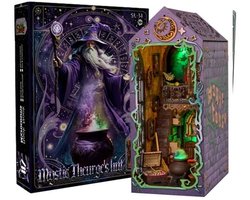 Houten Book Nook Bouwpakket - Wizard Academy & Magic House - Miniatuur Huisje met LED-verlichting - Boekensteun Knutselen Volwassenen - DIY Cadeau