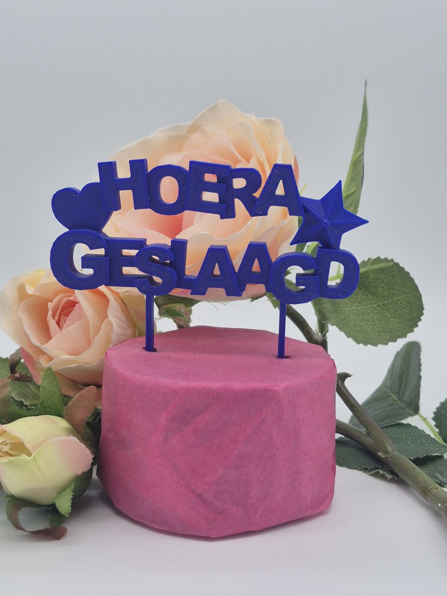 Caketopper Hoera Geslaagd donker blauw