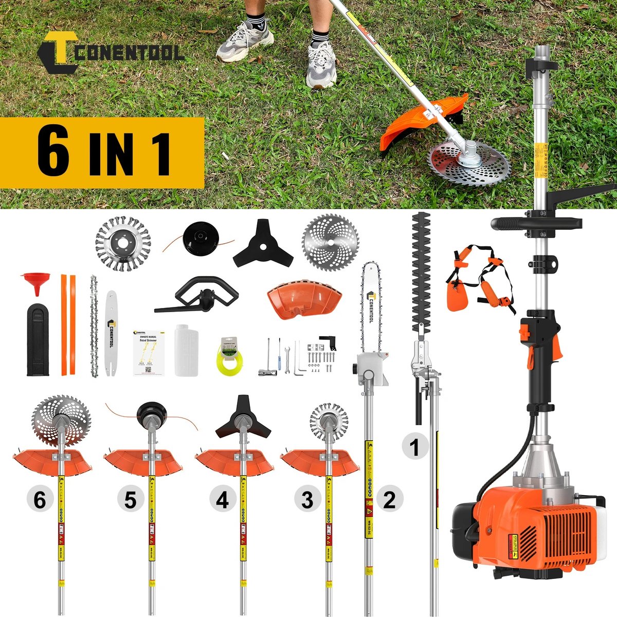Innovastore Grasmaaier - Handgrasmaaier - Benzine Grasmaaier - Bosmaaier - Heggenschaar - Kettingzaagmaaier - 6-in-1 benzinetrimmer - – foto 5