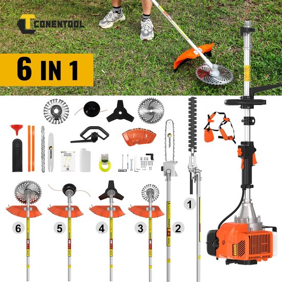 Innovastore Grasmaaier - Handgrasmaaier - Benzine Grasmaaier - Bosmaaier - Heggenschaar - Kettingzaagmaaier - 6-in-1 benzinetrimmer — afbeelding 3