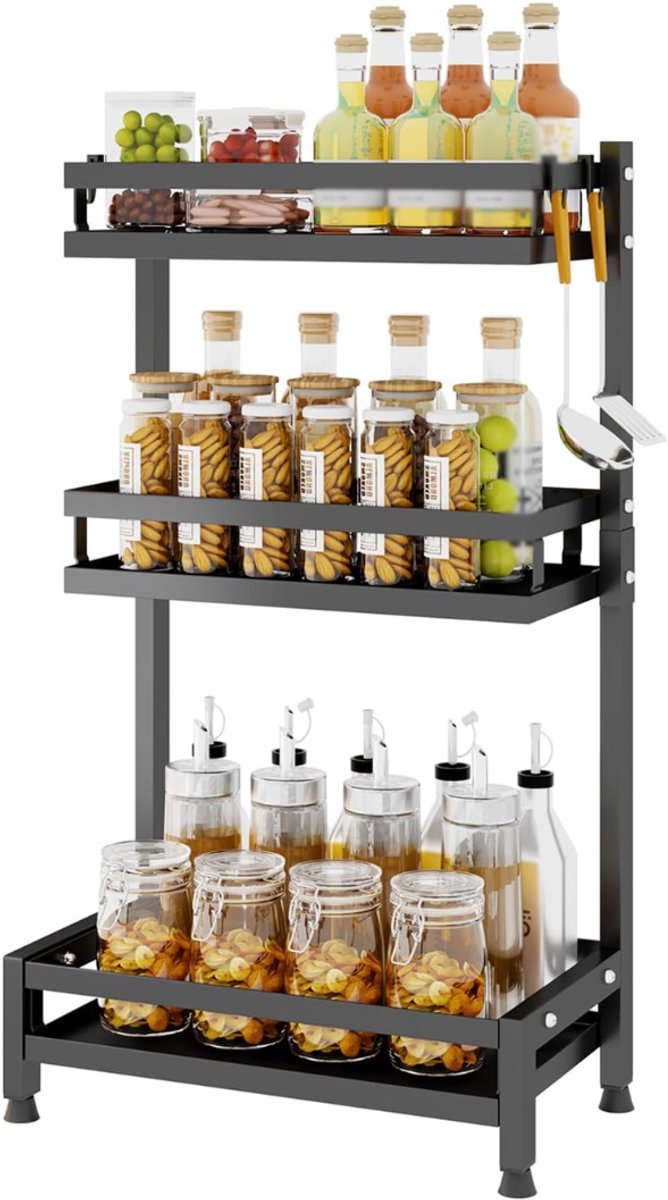 SNJY® Kruidenrek Staand - Aanrecht Organiser - Keukenrek Kruidenpotjes - 4-Laags - 24,5D x 33,5B x 21H cm - Zwart