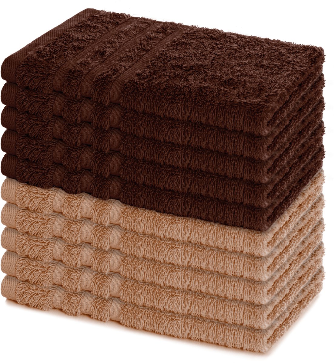 Lavea® Set van 10 handdoeken 30x50 cm, 100% katoen – Zacht en absorberend – Voor thuis, hotel, spa en gasten – Perfect als handdoek / gastendoekje – Cappuccino en Koffiebruin