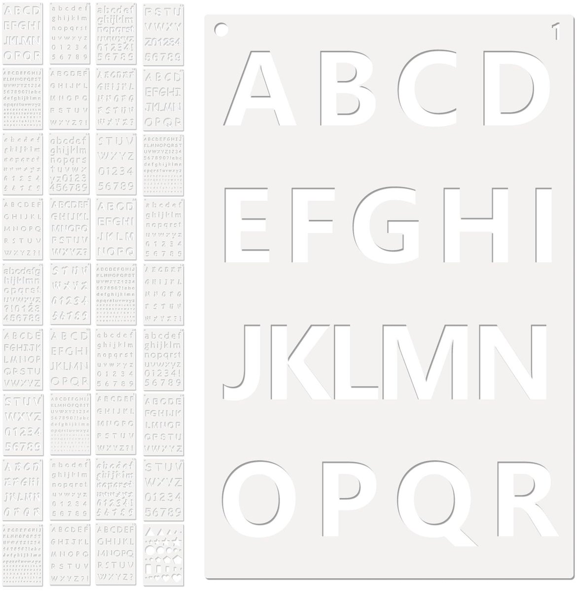 Dailygoods- Lettersjablonen Set van 36 - Herbruikbare Sjablonen - Kunststof Stencils - Cijfers/Symbolen - Decoratie/Schildersjablonen - Diverse Lettertypen