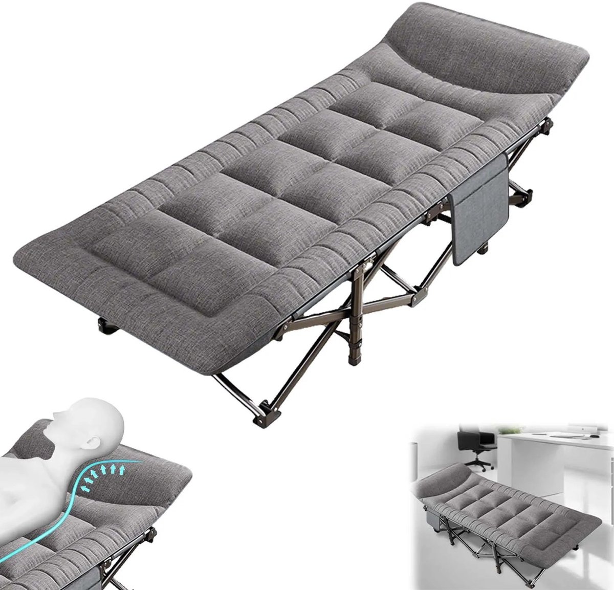 Dailygoods Draagbaar opvouwbaar eenpersoonsbed, campingbed voor buiten met kussen, campingligstoel, visstoel, ligstoel,