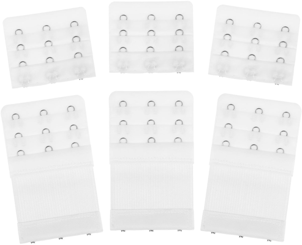 Dailygoods- BH-Verlengers 6 Stuks - 3 Haken/3 Rijen - Zachte/Comfortabele Elastische Bandverlenger - Polyester - Afmetingen 9,5x5,8cm - Bh-extender
