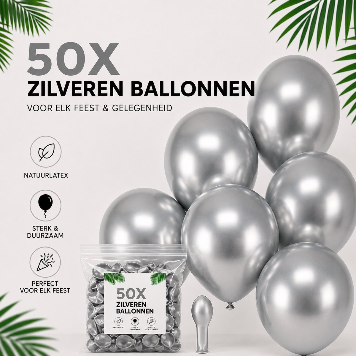 HG Party - Zilveren Metallic Latex Ballonnen 12 inch – 50 stuks – Luxe Feestballonnen voor Bruiloft, Verjaardag & Decoratie