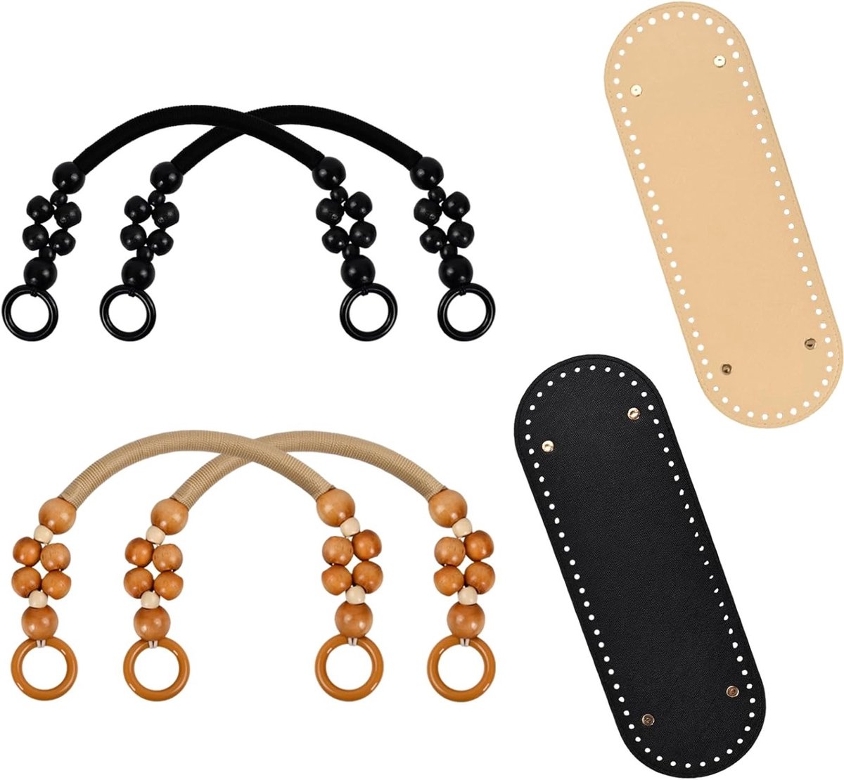 Handgemaakte Ovalen Haak- en Breitas met Houten Kralen en Leren Handvatten - Perfect voor DIY Projecten en Creatieve Klussen